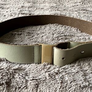 Neutral Light Olive Cow Leather Belt with Taupe Buckle - NEW